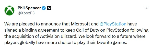 обещание Фила Спенсера сохранить выход Call of Duty на платформе Sony.