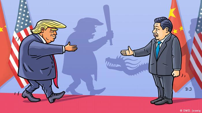 Карикатура Сергея Ёлкина тему американо-китайских отношений. Источник фото: dw.com