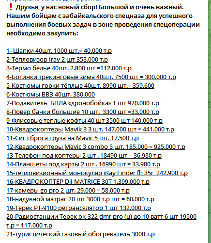 Примерный список сбора для военных