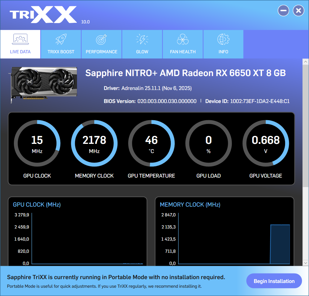 Вкладка "LIVE DATA"