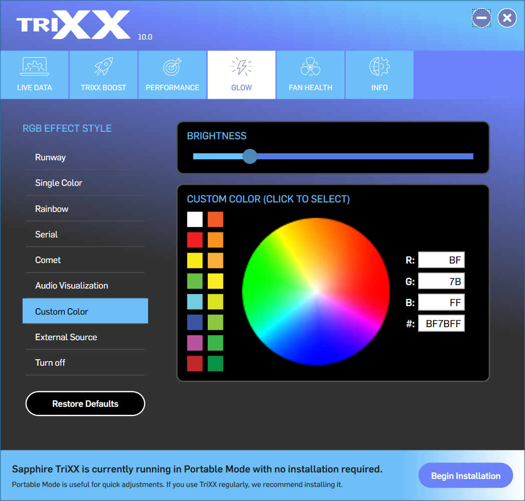 Вкладка "GLOW"
