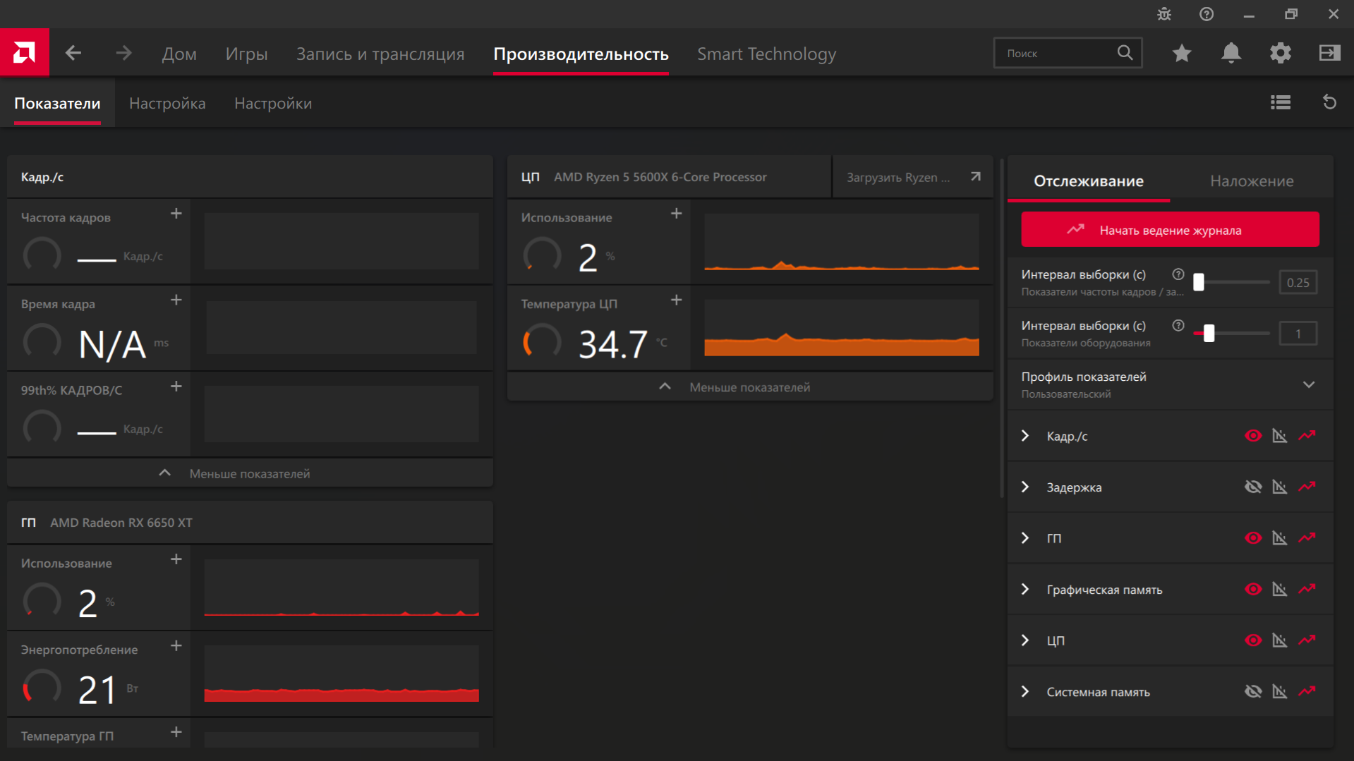 Вкладка "Показатели"