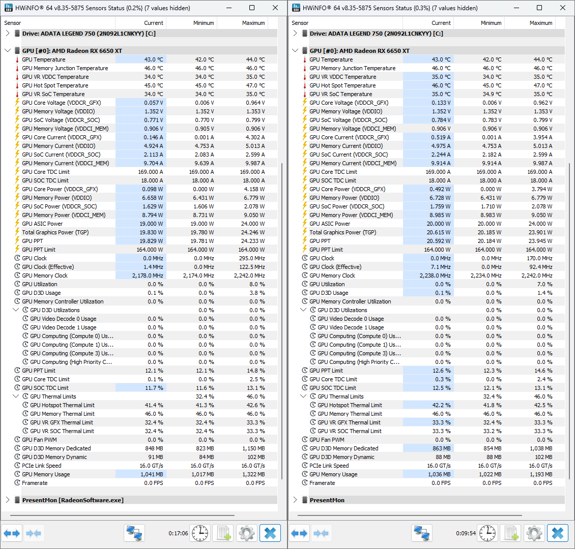 HWiNFO, простой. Слева—до настройки. Справа—после